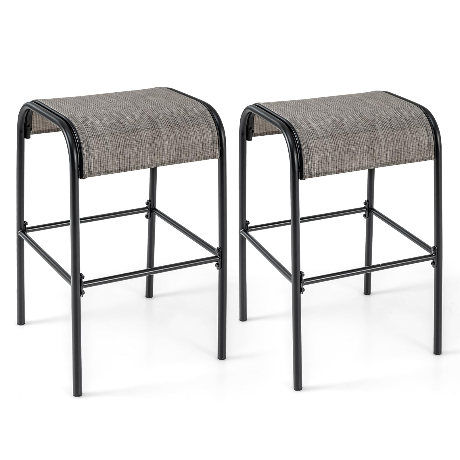 Tangkula Tabourets de bar d'extérieur Lot de 2/4, Tabourets de bistro hauteur bar 76 cm avec siège en tissu respirant et cadre en métal robuste